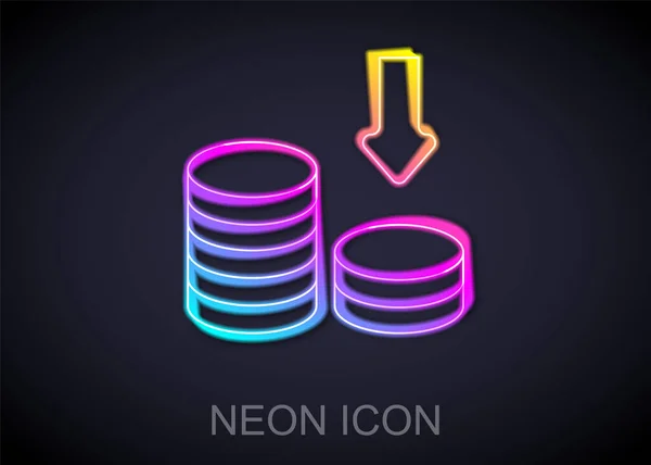 Ragyogó Neon Vonal Dollár Ráta Csökkenése Ikon Elszigetelt Fekete Alapon — Stock Vector