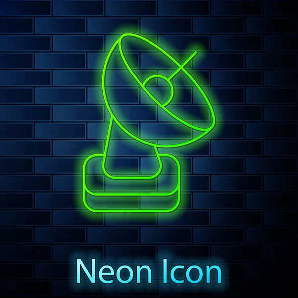 Leuchtende Neon Linie Radar Symbol Isoliert Auf Backsteinwand Hintergrund Suchsystem — Stockvektor