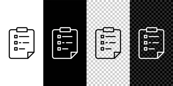 Set Line Clipboard Checklist Icon Isolated Black White Transparent Background — Stock Vector