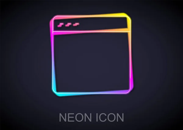 Linea Neon Luminosa Icona Della Finestra Del Browser Isolata Sfondo — Vettoriale Stock