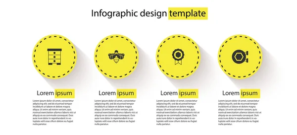 Set Bienenstock Biene Honigmedaille Und Hängeschild Mit Wabe Geschäftsinfografische Vorlage — Stockvektor
