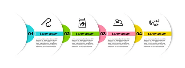 设定系列宠物猫玩具 宠物食品袋 时钟鼠标和可伸缩的绳带 业务信息模板 — 图库矢量图片