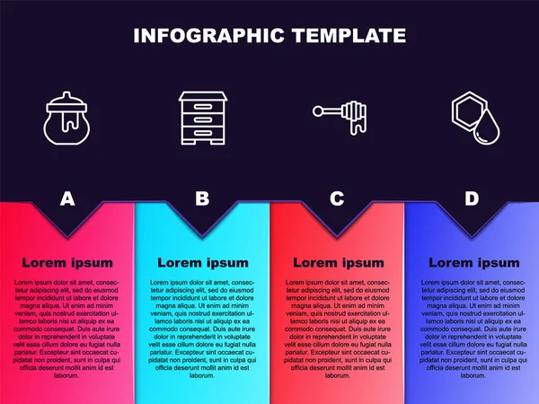 设置系列蜂蜜瓶 蜜蜂蜂房 蜂蜜跳水棒和蜂窝 业务信息模板 — 图库矢量图片