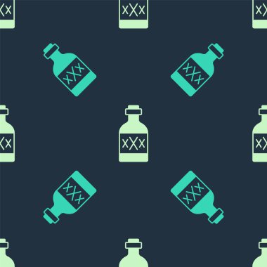 Yeşil ve bej renkli tekila şişesi ikonu mavi arka planda izole edilmiş pürüzsüz desen. Meksika alkolü. Vektör