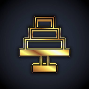 Altın Kek simgesi siyah arkaplanda izole edildi. Doğum günün kutlu olsun. Vektör