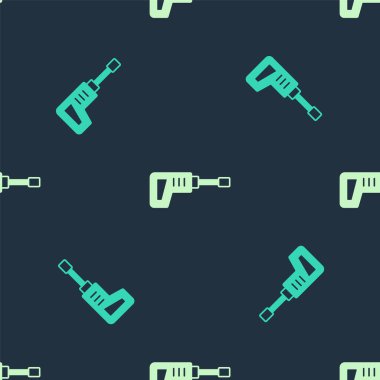 Yeşil ve bej elektrikli elektrikli çekiç matkabı ikonu mavi arka planda izole edilmiş pürüzsüz desen. İnşaat, onarım ve onarım için kullanılan bir alet. Vektör