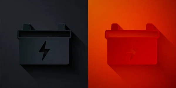 Papier Découpé Icône Batterie Voiture Isolé Sur Fond Noir Rouge — Image vectorielle