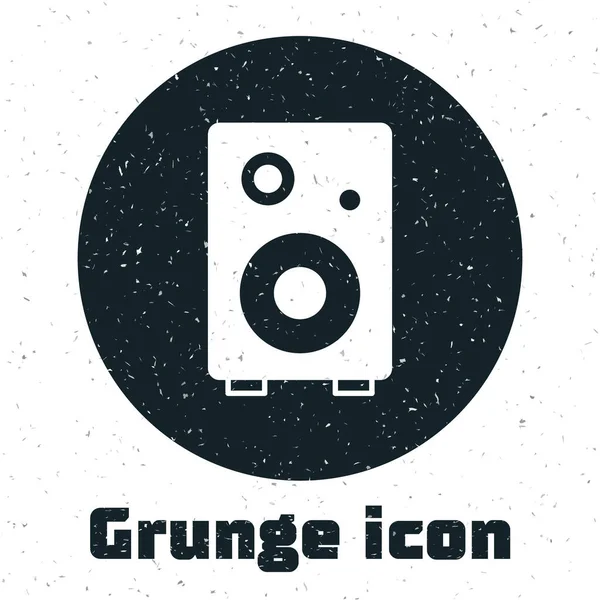 Grunge Stereo Reproduktor Ikona Izolované Bílém Pozadí Reproduktory Zvukového Systému — Stockový vektor