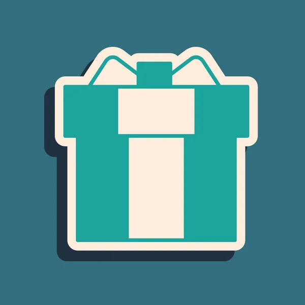Ikona Green Gift Box Izolované Zeleném Pozadí Dlouhý Stínový Styl — Stockový vektor
