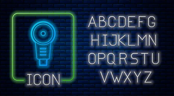 Leuchtende Neon Winkelschleifer Symbol Isoliert Auf Backsteinwand Hintergrund Neonlicht Alphabet — Stockvektor