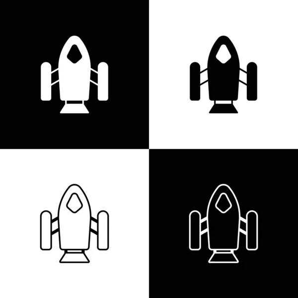 Setze Das Raketenschiff Symbol Isoliert Auf Schwarzem Und Weißem Hintergrund — Stockvektor