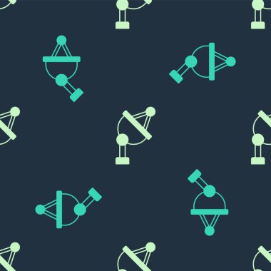 Yeşil ve bej uydu çanak ikonu mavi arkaplanda izole edilmiş pürüzsüz desen. Radyo anten, astronomi ve uzay araştırması. Vektör