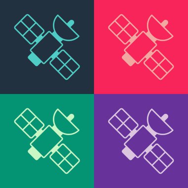 Pop sanat uydusu simgesi renk arkaplanında izole edildi. Vektör