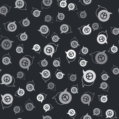 Gri Barış simgesi, siyah arkaplanda kusursuz desen izole etti. Hippi barış sembolü. Vektör