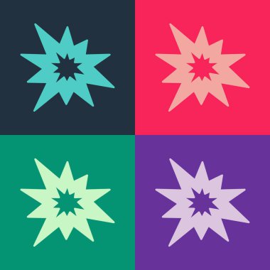 Arkaplanda şarapnel ve ateş topu ikonu bulunan bir bomba patlaması. Vektör