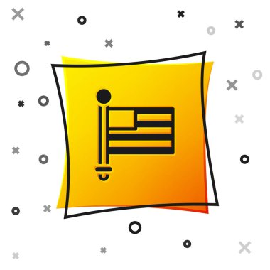 Beyaz arka planda siyah Amerikan bayrağı ikonu izole edildi. ABD bayrağı. Amerika Birleşik Devletleri. Sarı kare düğme. Vektör