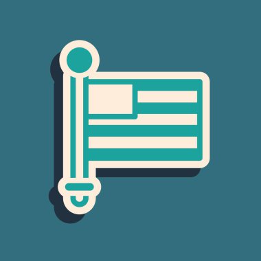 Yeşil Amerikan bayrağı simgesi yeşil arkaplanda izole edildi. ABD bayrağı. Amerika Birleşik Devletleri. Uzun gölge tarzı. Vektör