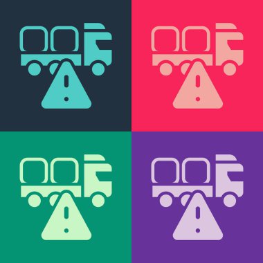 Pop Art Stop kargo kamyonu ikonu renkli arka planda izole edildi. Vektör