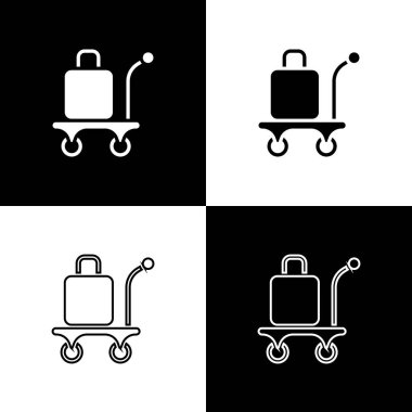 Tramvay bavul simgesini siyah beyaz arkaplana ayır. Seyahat bagaj tabelası. Seyahat bagaj ikonu. Vektör