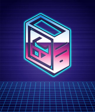 Retro stil Bilgisayar simgesi gelecekten izole edilmiş manzara arkaplanı. Bilgisayar bileşeni işareti. 80 'lerin moda partisi. Vektör