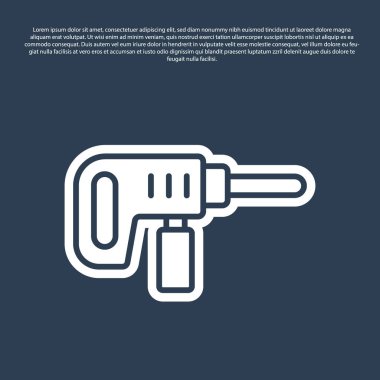 Mavi çizgi elektrikli matkap ikonu mavi arka planda izole edildi. Tamir aleti. Vektör