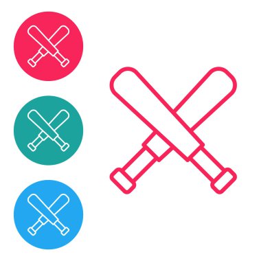 Kırmızı çizgi beyaz arka planda izole edilmiş beyzbol sopası simgesini geçti. Simgeleri daire düğmelerine ayır. Vektör