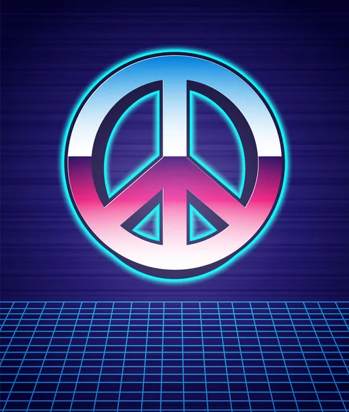 Retro Stil Peace Ikone Isoliert Futuristische Landschaft Hintergrund Hippie Symbol — Stockvektor