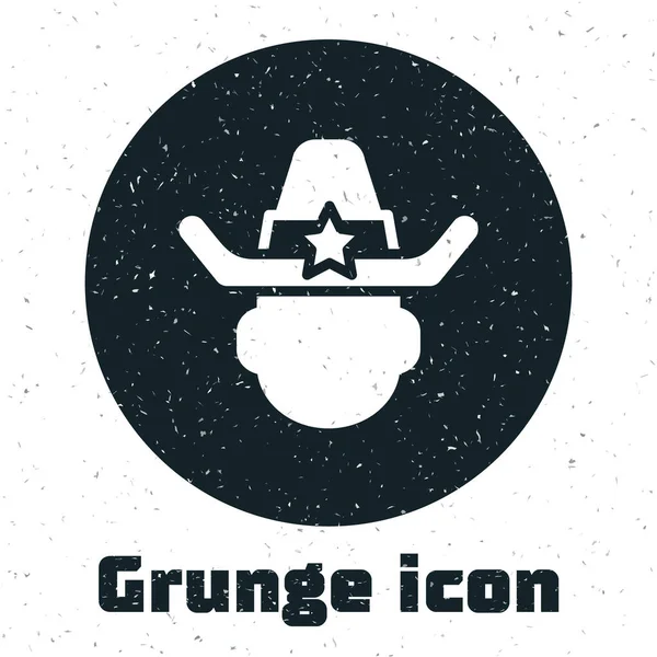 Grunge Šerif Kovboj Klobouk Ikonou Odznaku Hvězdy Izolované Bílém Pozadí — Stockový vektor