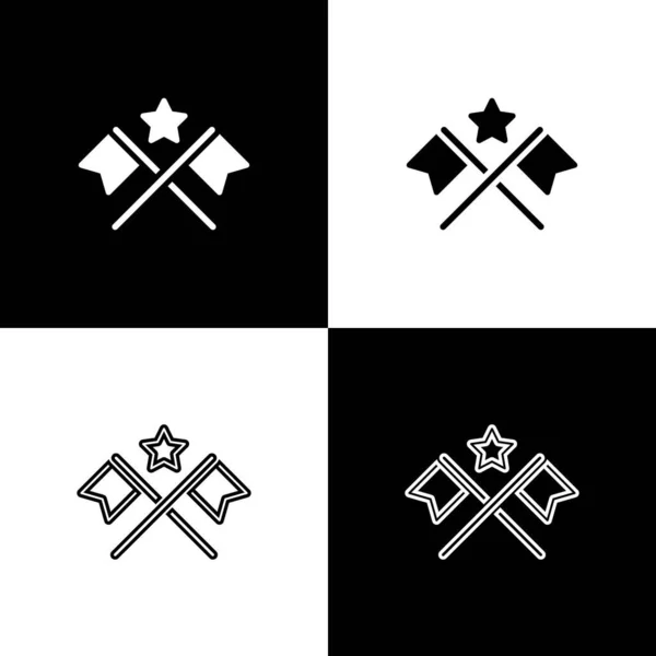 Establezca Icono Bandera Estadounidense Aislado Sobre Fondo Blanco Negro Bandera — Vector de stock