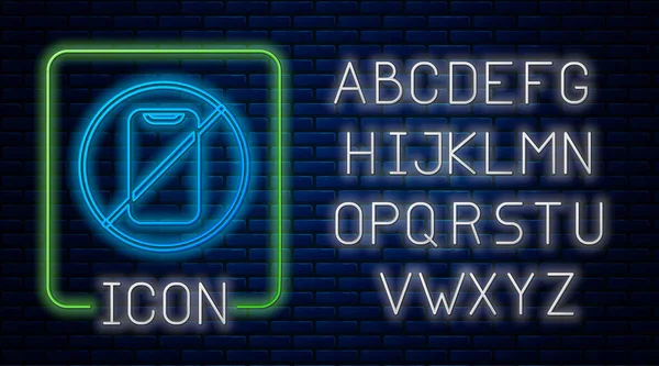Неонова Піктограма Мобільного Телефону Ізольована Фоні Цегляної Стіни Ніяких Знаків — стоковий вектор