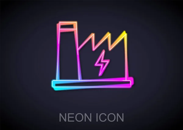 Glowing Neon Line Nuclear Power Plant Icon Isolated Black Background — Stock Vector