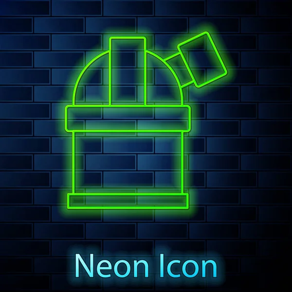 Glowing Neon Line Astronomical Observatory Icon Isolated Brick Wall Background — Stock Vector