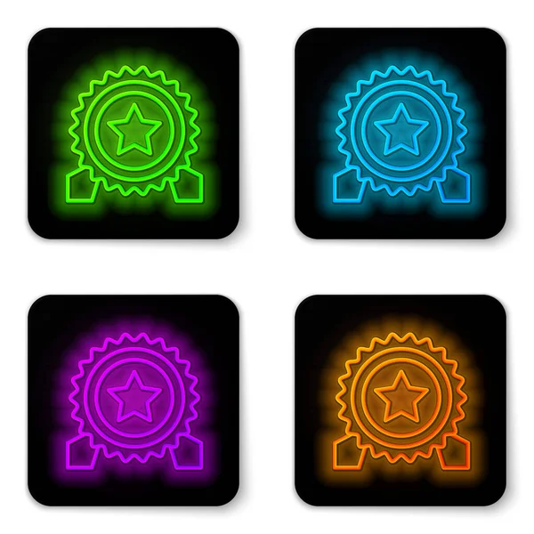 Glowing Neon Line Medal Star Icon Isolated White Background Winner — Stock Vector