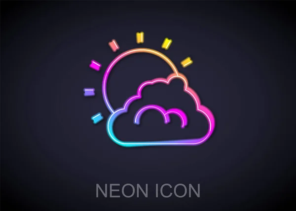 Brillante Línea Neón Sol Nube Icono Del Tiempo Aislado Sobre — Vector de stock