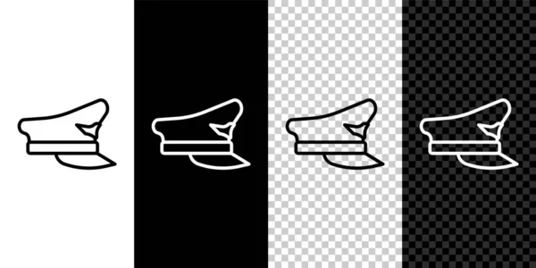 Set Line Pilotenhut Symbol Isoliert Auf Schwarz Weißem Transparentem Hintergrund — Stockvektor