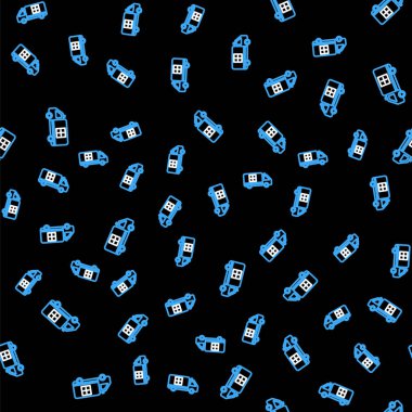 Hat ambulansı ve acil durum arabası ikonu siyah arka planda izole edilmiş. Ambulans aracı tıbbi tahliye. Vektör