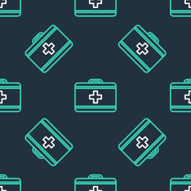 İlk yardım çantası simgesi siyah arkaplanda izole edilmiş. Haçlı sağlık kutusu. Acil durumlar için tıbbi ekipman. Sağlık sigortası konsepti. Vektör