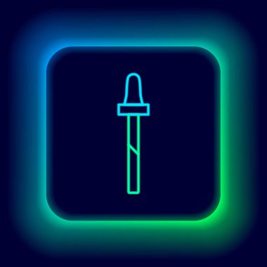 Parlayan neon hattı Pipette simgesi siyah arkaplanda izole edildi. Tıbbi, kozmetik, kimya laboratuvarı ekipmanları. Renkli taslak konsepti. Vektör