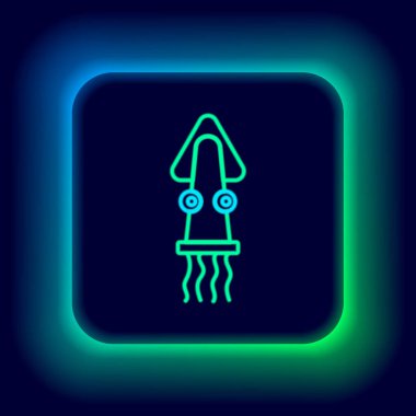 Parlayan neon çizgisi Ahtapot simgesi siyah arkaplanda izole edildi. Renkli taslak konsepti. Vektör