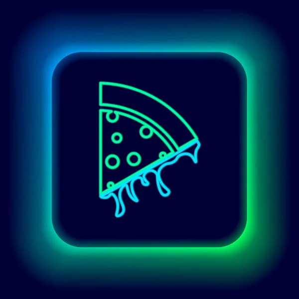 Glowing Neon Line Slice Pizza Icon Isolated Black Background Colorful — Stock Vector
