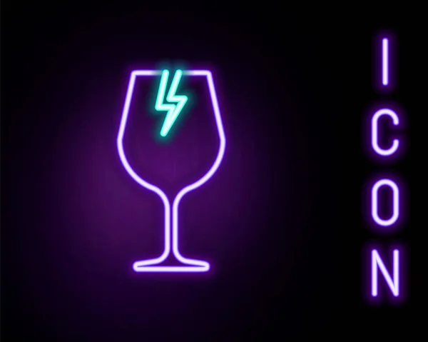 Leuchtende Neon Linie Fragile Glasscherben Symbol Für Lieferboxen Symbol Isoliert — Stockvektor
