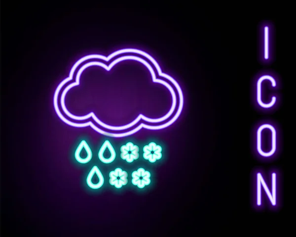 Zářící Neonová Čára Cloud Ikonou Sníh Déšť Izolované Černém Pozadí — Stockový vektor