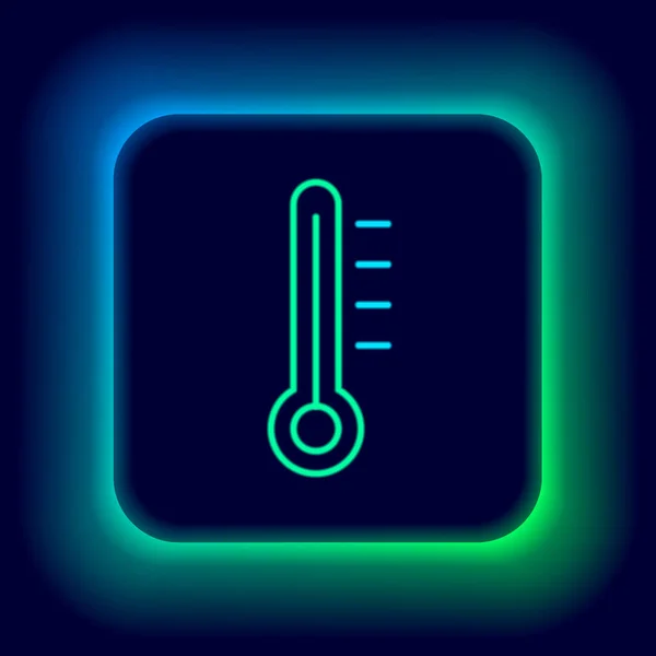 Gloeiende Neon Lijn Meteorologie Thermometer Meten Pictogram Geïsoleerd Zwarte Achtergrond — Stockvector