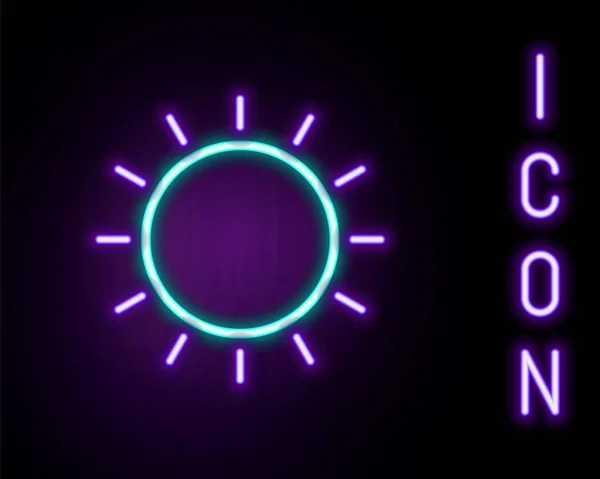 Zářící Neonová Čára Ikona Slunce Izolovaná Černém Pozadí Letní Symbol — Stockový vektor