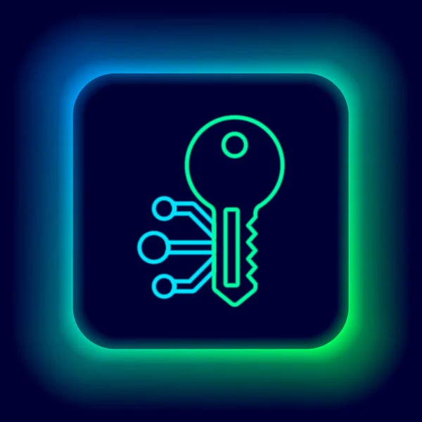 Gloeiende Neon Lijn Cryptogeld Sleutel Pictogram Geïsoleerd Zwarte Achtergrond Concept — Stockvector