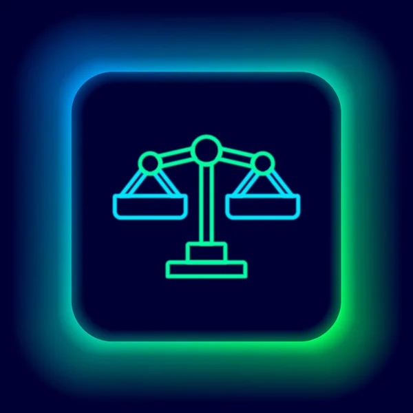 Glowing Neon Line Scales Justice Icon Isolated Black Background Court — Stock Vector