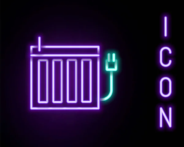 Linea Neon Incandescente Icona Del Radiatore Riscaldante Isolata Sfondo Nero — Vettoriale Stock