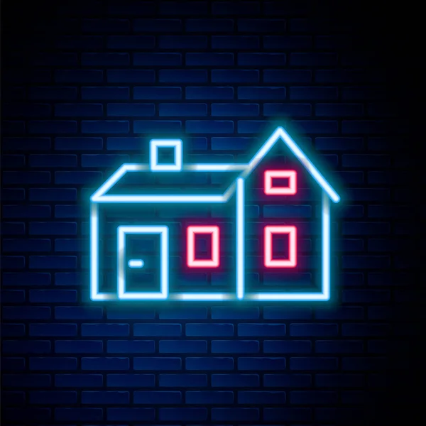 Leuchtende Leuchtschrift House Symbol Isoliert Auf Backsteinwand Hintergrund Heimatsymbol Buntes — Stockvektor
