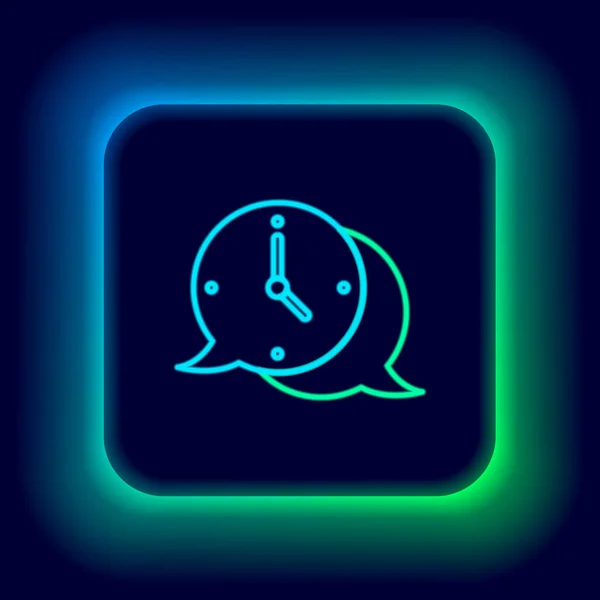 Leuchtende Neon Line Clock Mit Sprechblasensymbol Isoliert Auf Schwarzem Hintergrund — Stockvektor