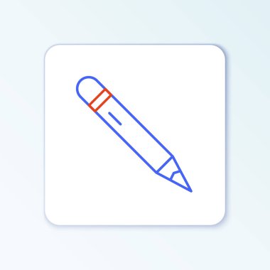 Silgi simgesine sahip satır kalem beyaz arkaplanda izole edildi. Çizim ve eğitim araçları. Okul sembolü. Renkli taslak konsepti. Vektör